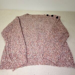 For the Republic Pink Marled Chunky Knit Shoulder Button Sweater XL